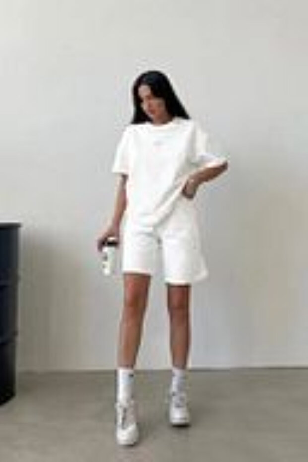 Plain Printed Round Neck T-Shirt Shorts Set