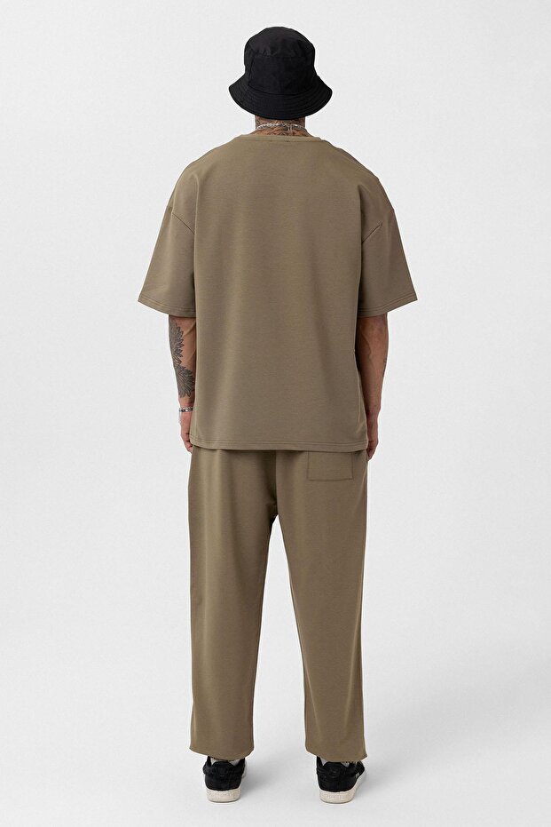 Paça Lastikli Basic Oversize Eşofman Takımı Haki - 3