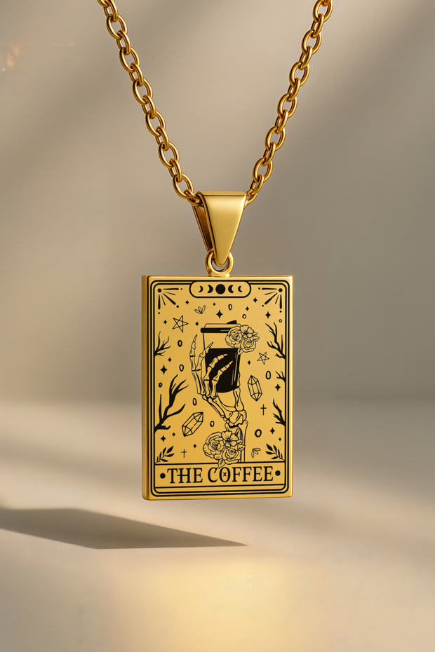 The Coffee Skeleton - Coffee Tarot Card | 316L Steel Necklace