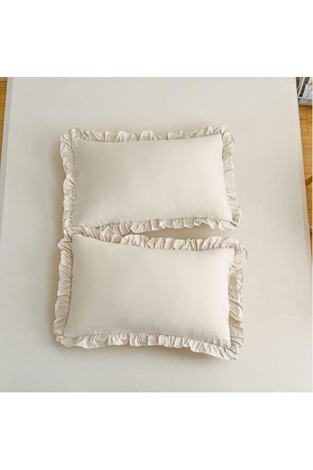 غطاء وسادة مكشكش مقاس 50×70 سم (قطعة واحدة) بيج