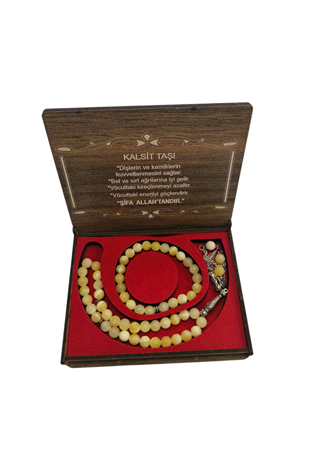 Calcium Stone Prayer Beads and Bracelet Gift Wooden Box
