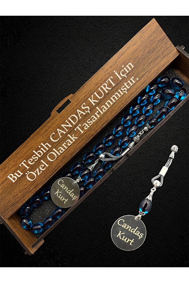 Capsule Cut Name Surname Detailed Silver Tasseled Petrol Blue Fire Amber Prayer Beads