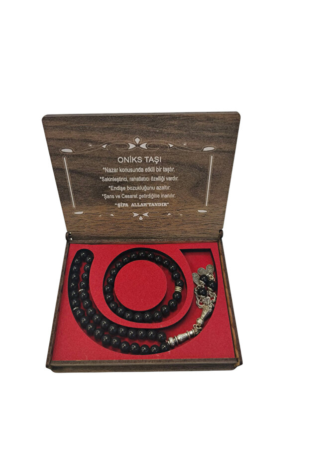 Oni̇ks Stone Prayer Beads and Bracelet Gift Wooden Box