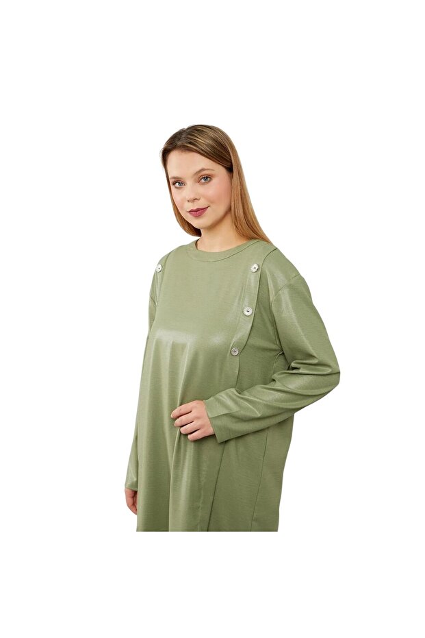 بدلة مزدوجة بياقة دائرية مع تفاصيل على شكل زر - 3