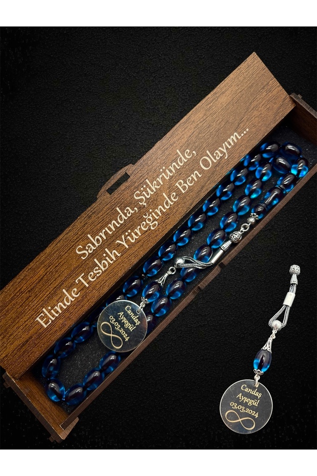 Name Detailed Petrol Blue Silver Tasseled Fire Amber Prayer Beads