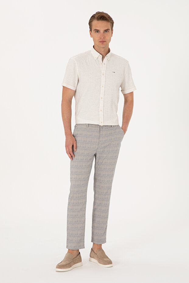 Men's Carrot Fit Blue Canvas Trousers 50300438-Vr036