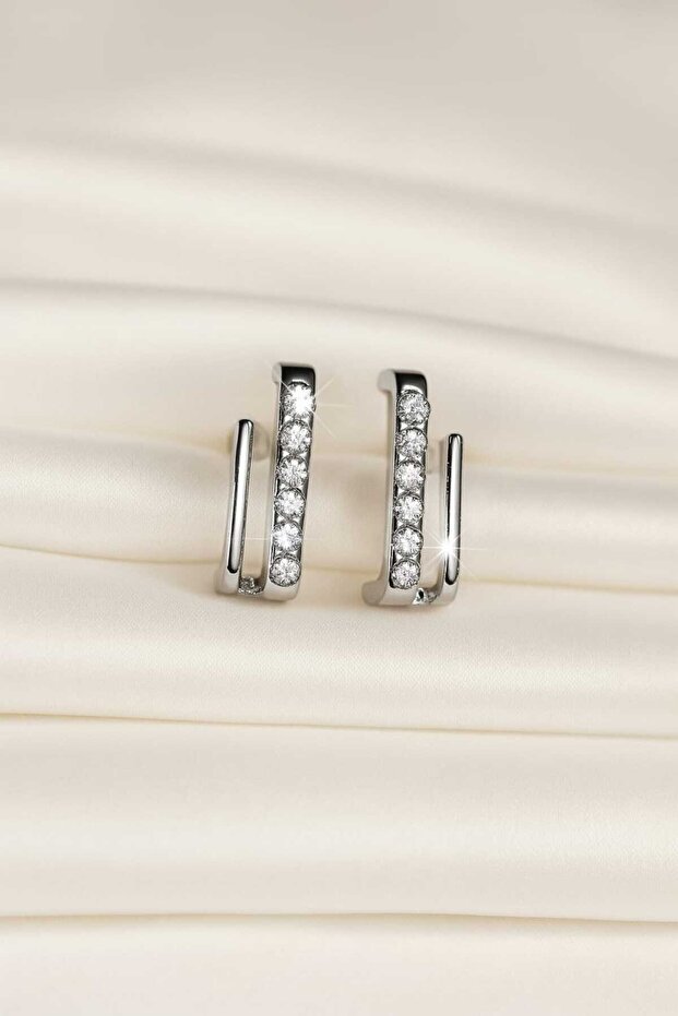 Women's Silver Color Zircon Stone Luxury Earrings Model Trend