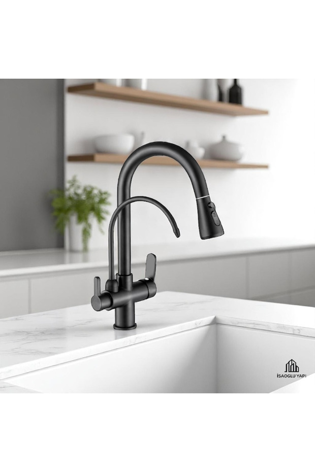Black Spiral Purified New Generation Luminaire Sink Faucet Matte Black with Tazzikleme and Water Pressure Adjustment