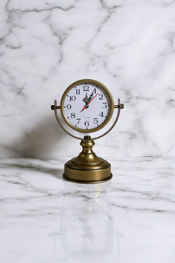 Dünya Saat Masa Üstü Dekoratif Quartz Eskitme Krom Hediyelik Saati - 2