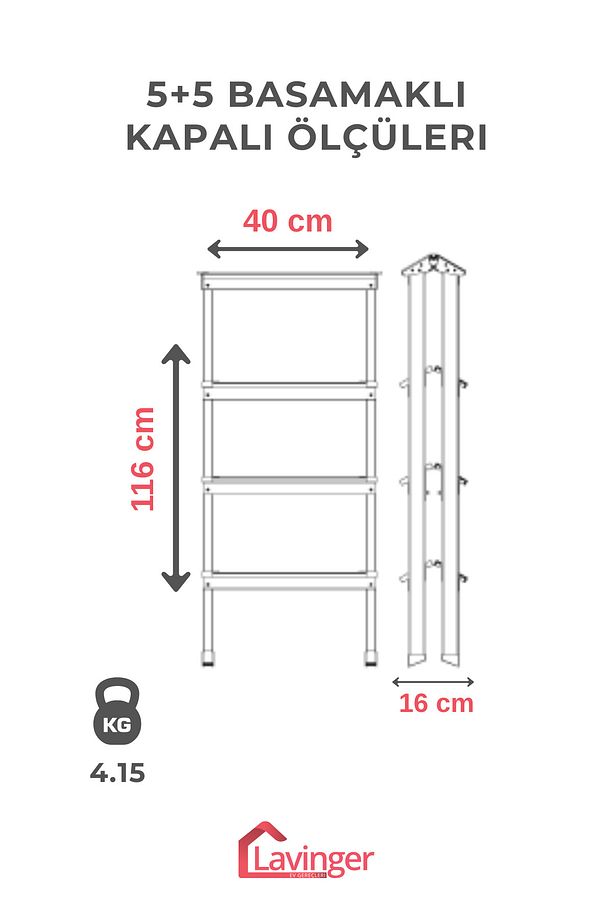 Lüks Alüminyum Çift Çıkışlı Merdiven 5+5 Basamaklı - 3