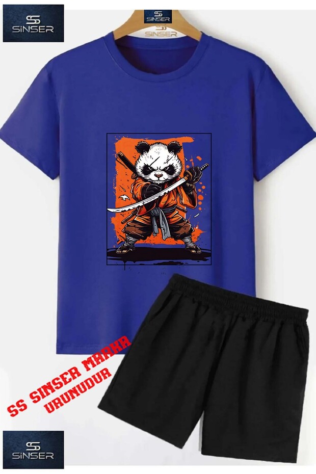 Kids Unisex “Panda Ninja Sword“ Custom Printed Crew Neck T-Shirt - Shorts Set