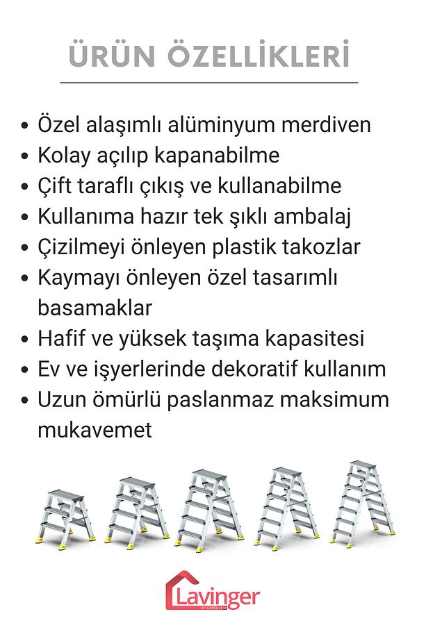 Lüks Alüminyum Çift Çıkışlı Merdiven 7+7 Basamaklı - 8