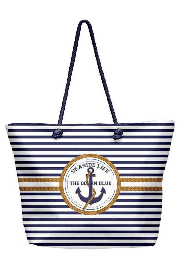 Digital Printed Large Size Lined Rope Strap Women's Sports Beach Bag // 5086