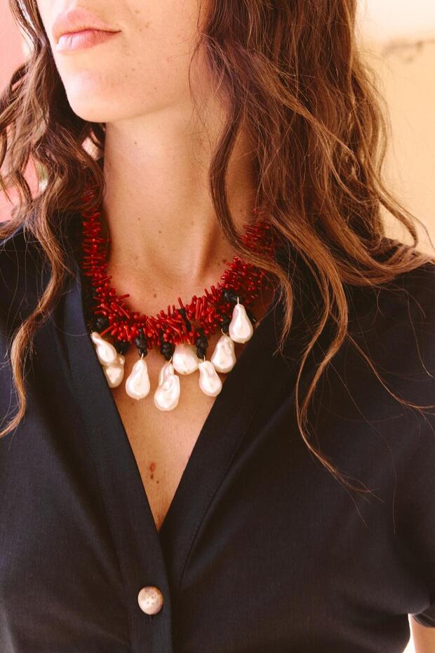 Multiple Coral Pearl Pendant