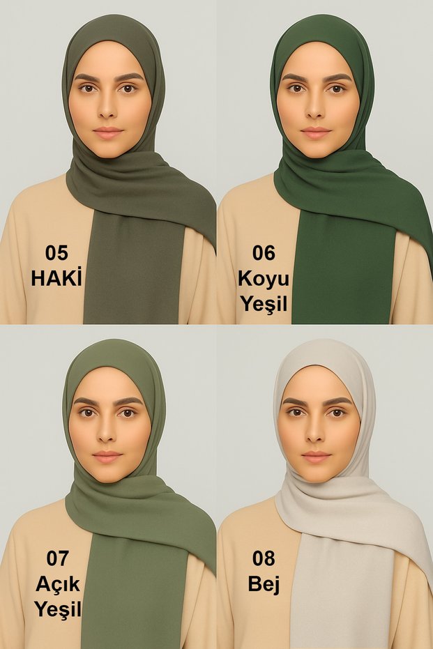 Combed Cotton Shawl Set of 4 (Khaki - Dark Green - Light Green - Beige)