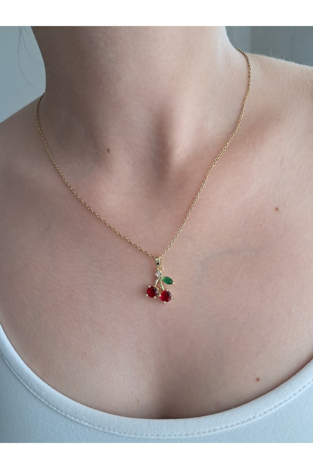 Steel Gold Color Cherry Figure Necklace