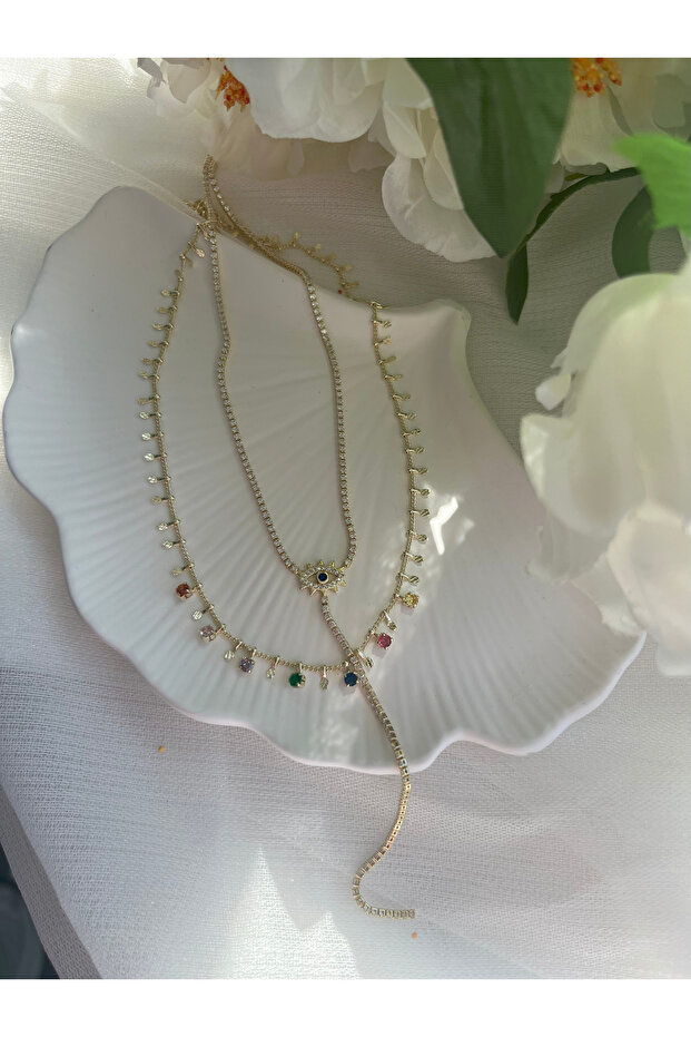 Taşlı 2 Li Kolye Seti - 1