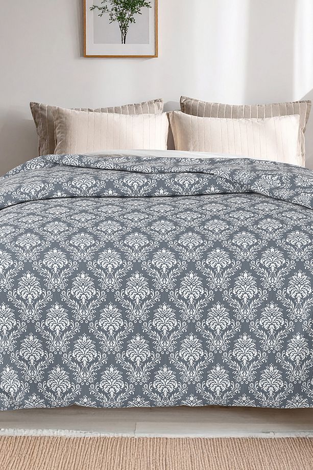 Baroq Desenli, Lorien Jakarlı ve Baskılı %100 Pamuk Tek Kişilik Pike (Yatak Örtüsü) – 155x235 cm - 5