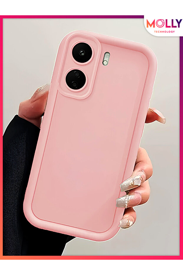 Sand Pink Edges Thick Pan Silicone Case for Poco C65