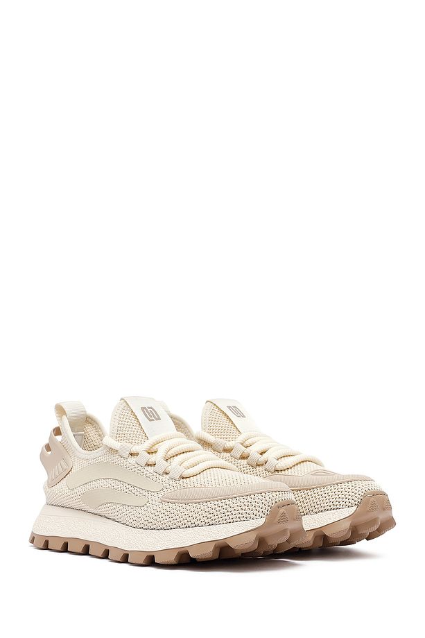 Zero Erkek Bej Bağcıklı Kalın Tabanlı Kumaş Sneaker 25SFD69406F - 3