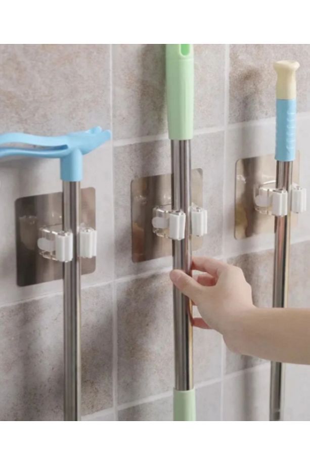 Duvara Monte Mop Paspas Ve Çekçek Tutucu Banyo Mermer Duvara Yapışma Özelliği 3 Adet - 1