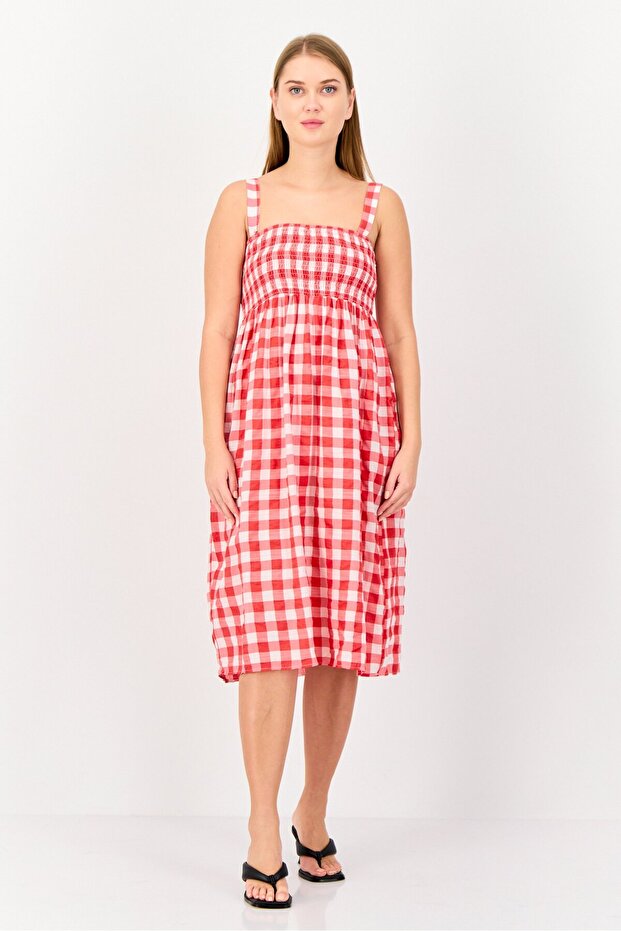 Women Checkered Midi Dress, Multicolor