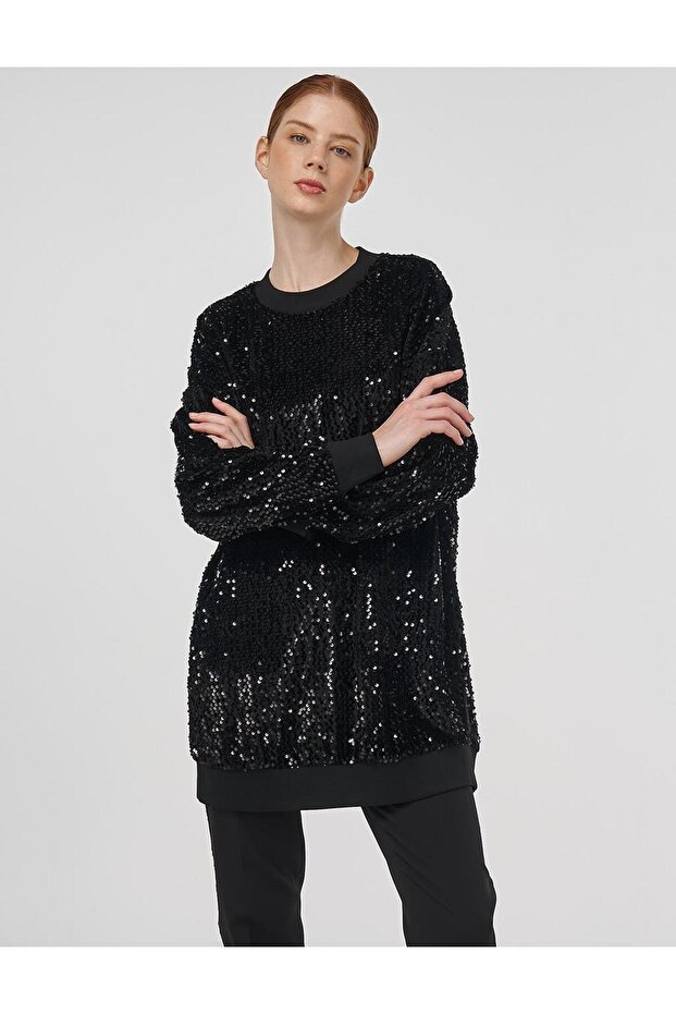 Payetli Sweatshirt Siyah - 1