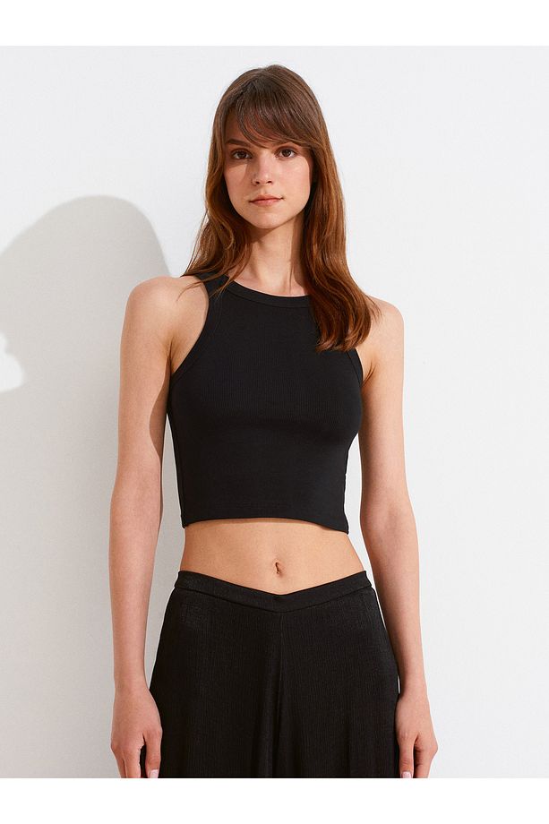 21104 Fitilli Crop Top-Siyah - 3