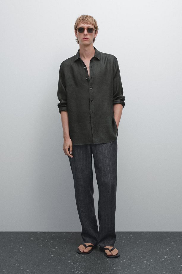 %100 keten regular fit gömlek - 1