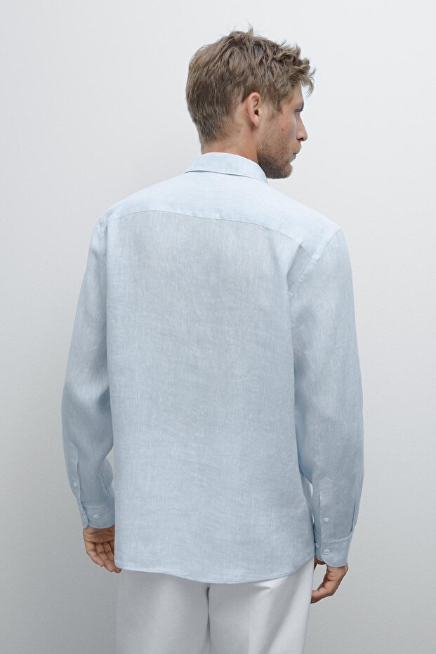 Slim fit %100 keten gömlek - 3