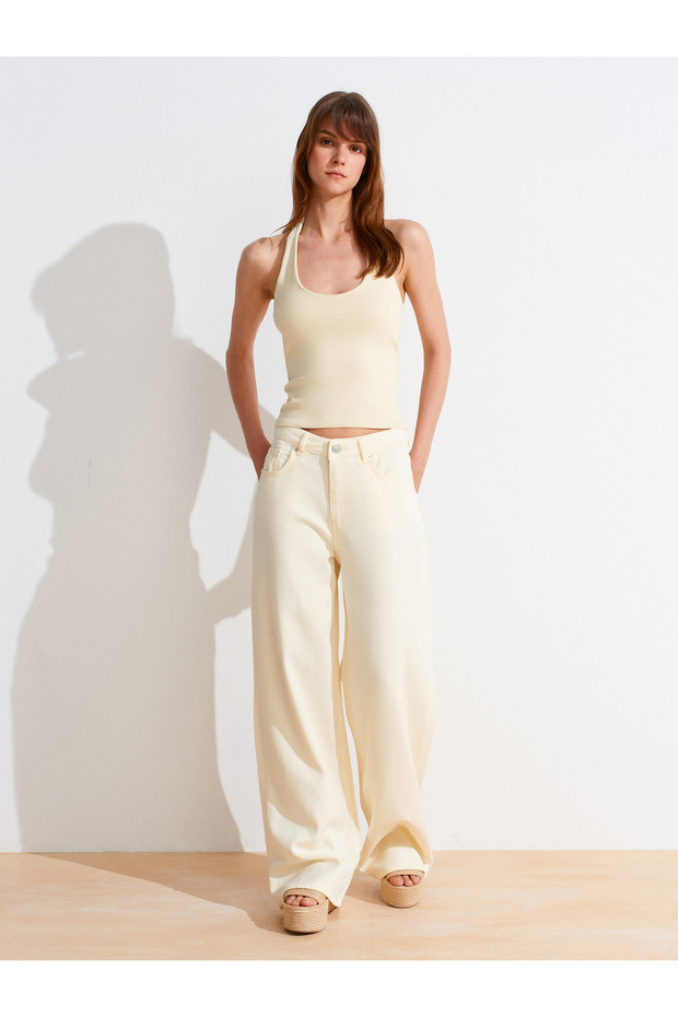 21052 Halter Yaka Top-Açık Sarı - 5