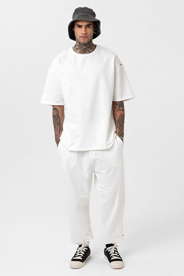 Paça Lastikli Basic Oversize Eşofman Takımı Ekru - 1