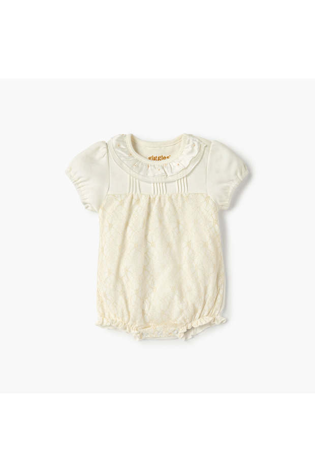 Textured Romper with Short Sleeves and Snap Button Closure
