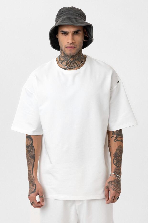 Paça Lastikli Basic Oversize Eşofman Takımı Ekru - 8