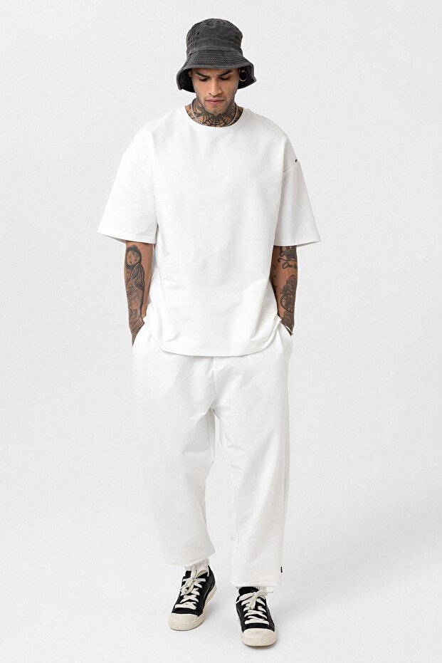 Paça Lastikli Basic Oversize Eşofman Takımı Ekru - 2