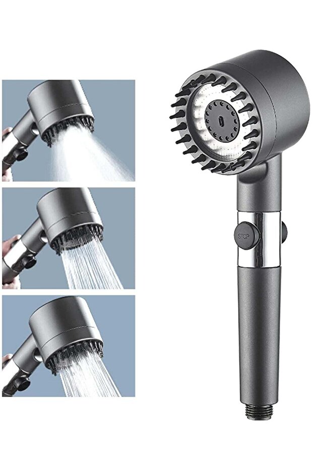 4-in-1 High Pressure Massage Shower Head with Handheld Bath Brush, 3-Mode Filtered Water Saving Show