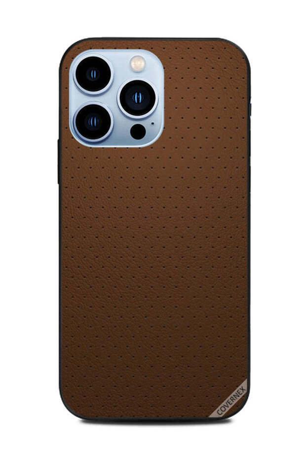 غطاء حماية لهاتف Apple iPhone 13 Pro مصنوع من الجلد البني المنقط