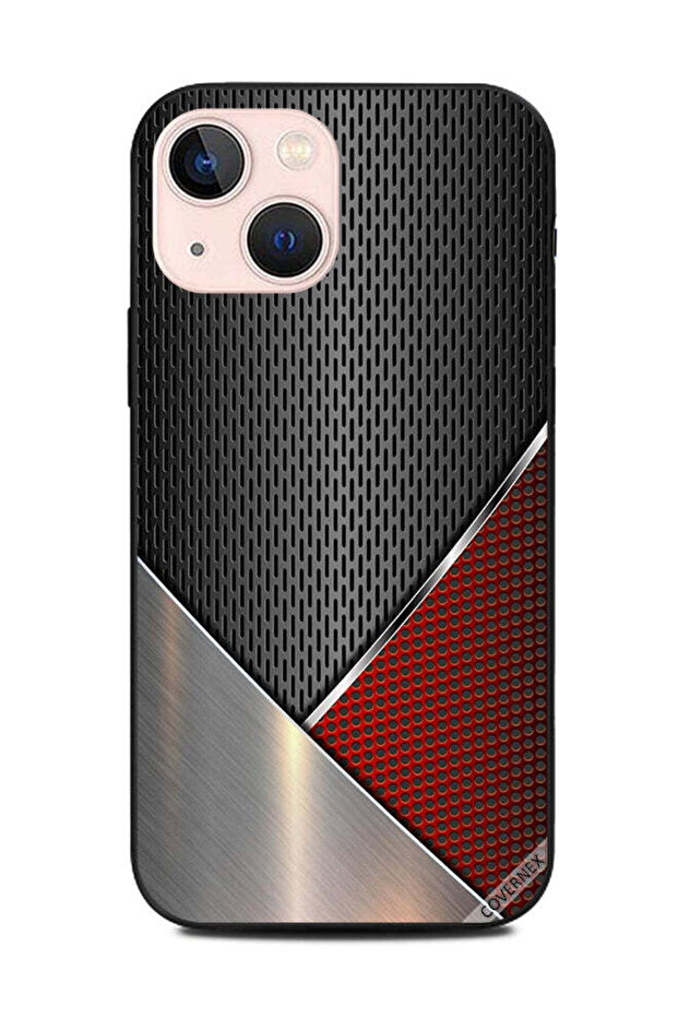 غطاء حماية لهاتف Apple iPhone 13 Mini بنمط ستيل أحمر ورمادي