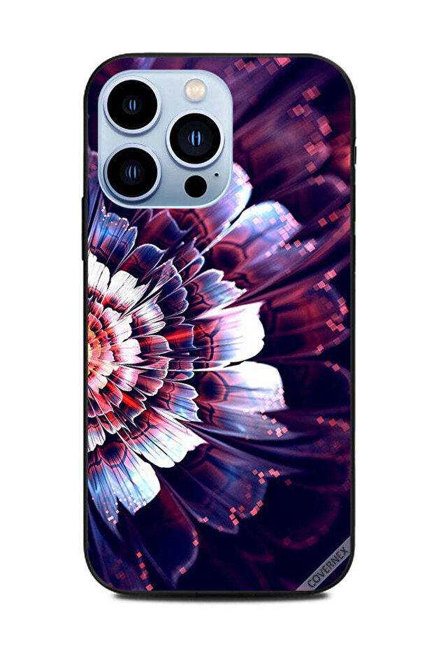 غطاء حماية لهاتف Apple iPhone 13 Pro مع زهرة كبيرة منعكسة على الجانب الأيسر