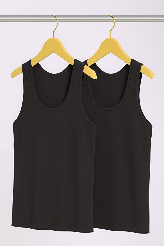 Men's Lycra Bamboo Black 2-Piece Undershirt Qi̇2K7L1K9K.2L