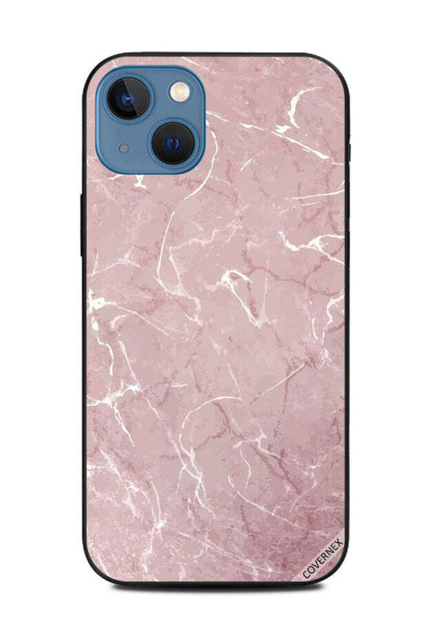 غطاء حماية لهاتف Apple iPhone 13 بنمط رخامي وردي بني