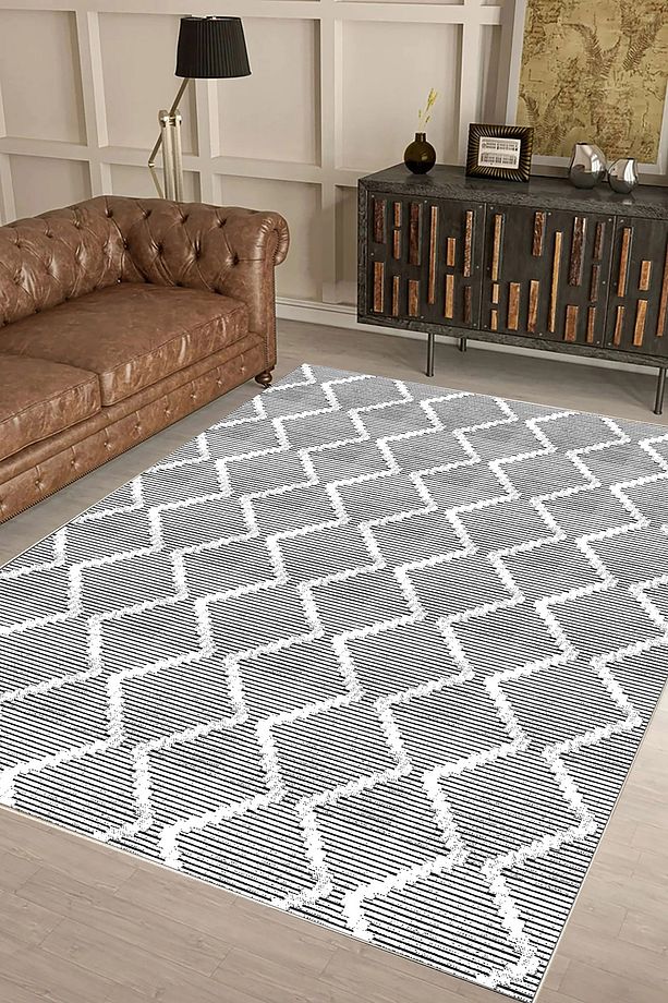 Geometrik İskandinav Eskitmeli Dijital Baskı Yıkanabilir Kaymaz Taban 9042 - 1