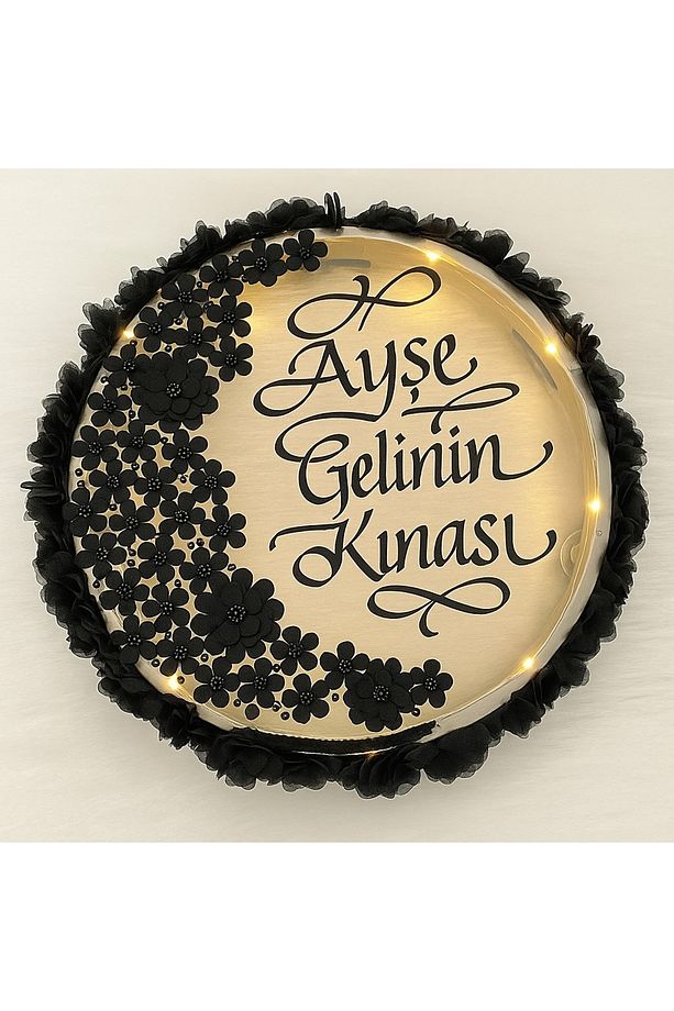 Ledli Şeffaf Gelin Tefi Çiçek Taş Düğün Kına Nedime Bride Parti Defi Vurmalı Çalgı Zilli Def İsimli - 1