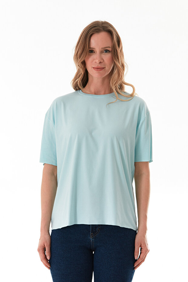 Basic Bisiklet Yaka Oversize Modal Tişört - 8