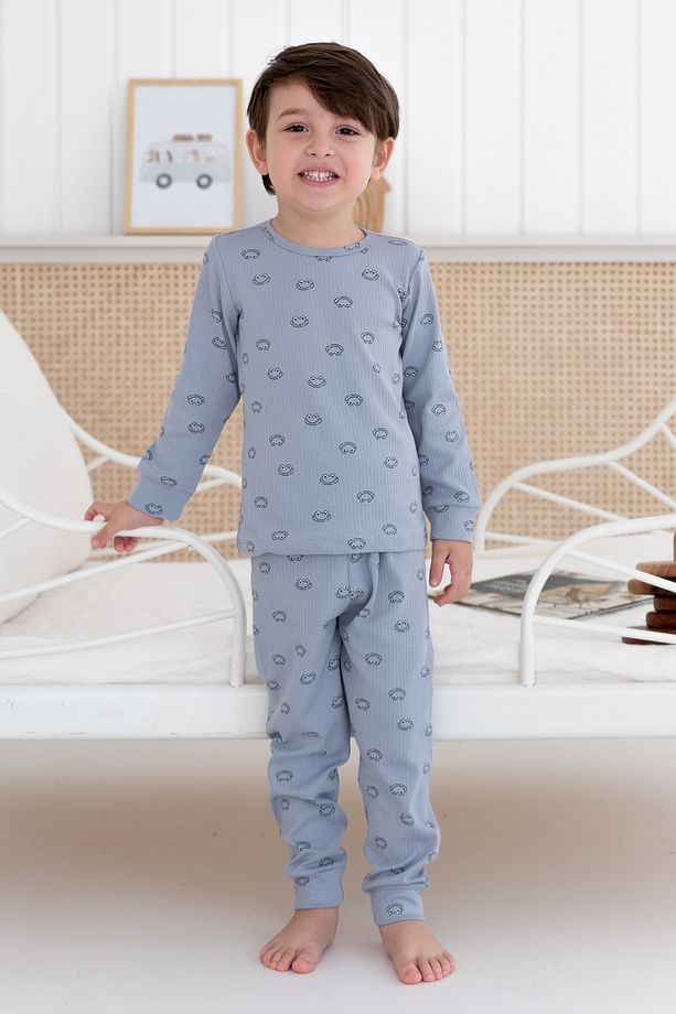 %100 Pamuk Desenli Erkek Çocuk Pijama Takımı - 1
