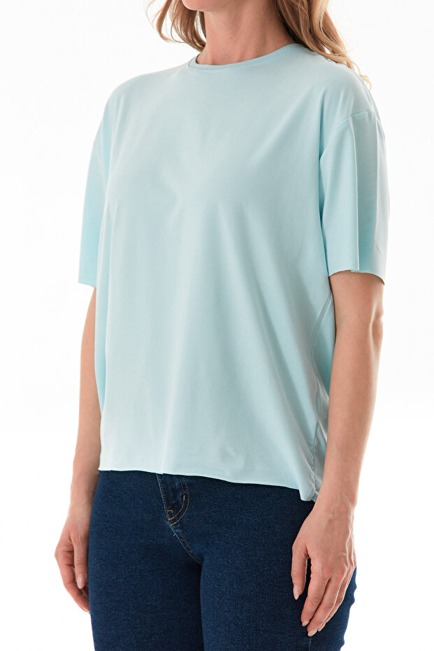 Basic Bisiklet Yaka Oversize Modal Tişört - 7