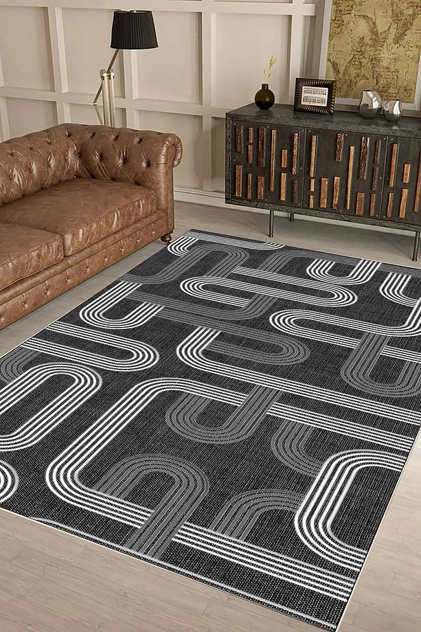 Geometrik İskandinav Eskitmeli Dijital Baskı Yıkanabilir Kaymaz Taban 9041 - 1