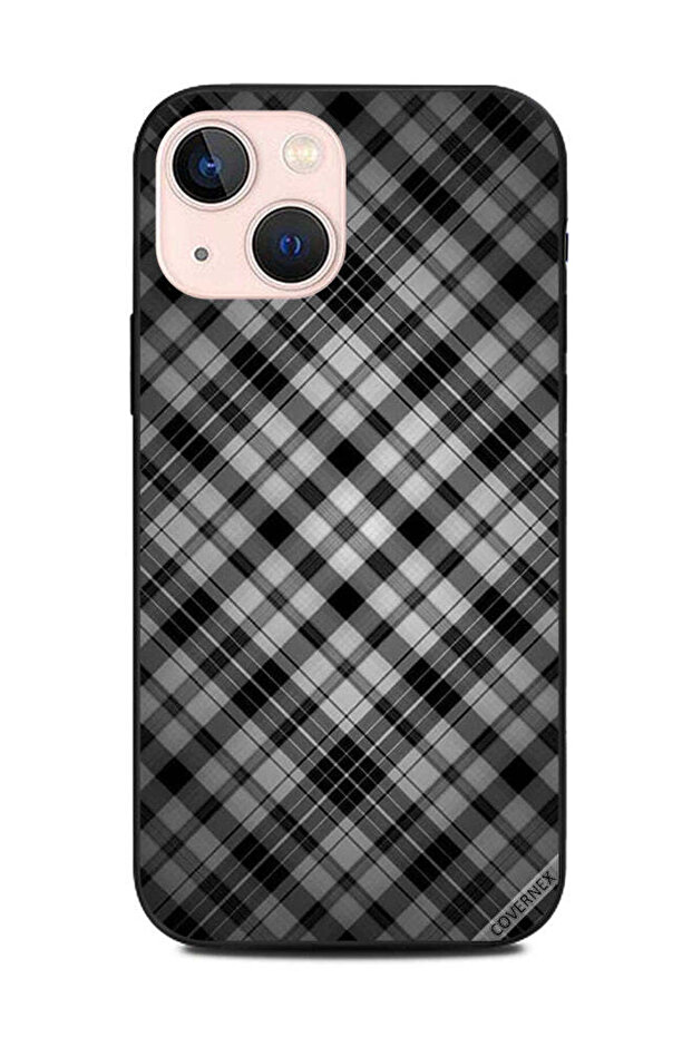 غطاء حماية لهاتف Apple iPhone 13 Mini بخطوط بيضاء وسوداء على القماش
