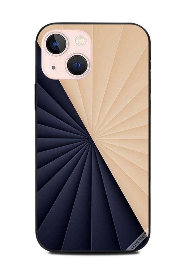 غطاء حماية لهاتف Apple iPhone 13 Mini بنمط دوار كريمي وأسود