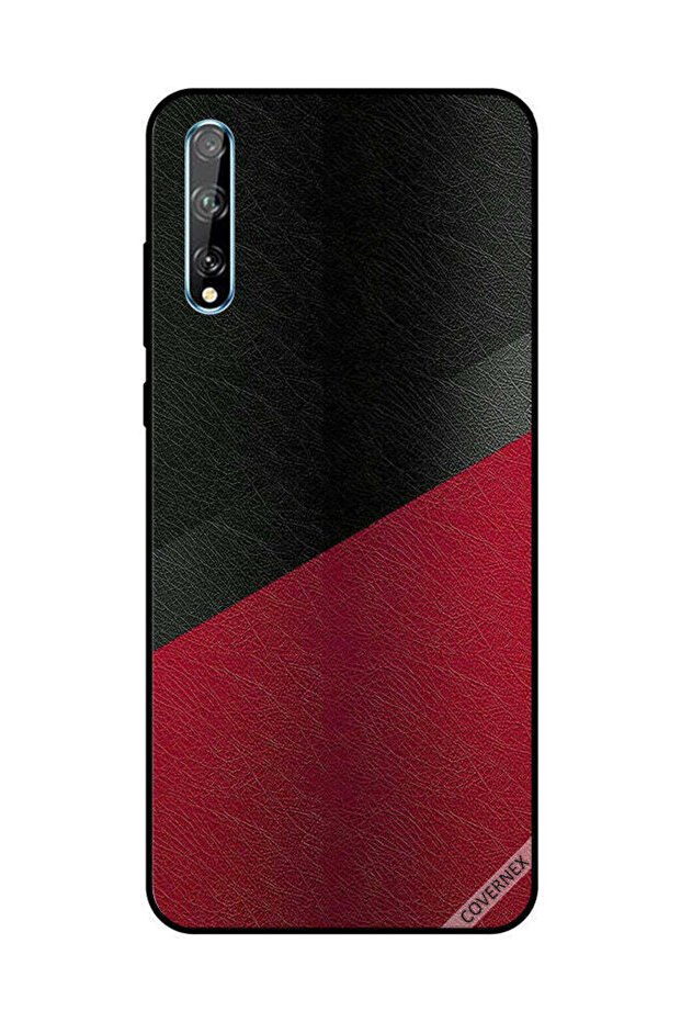 غطاء حماية لهاتف هواوي Y8P/P Smart S بنمط جلدي أسود وأحمر